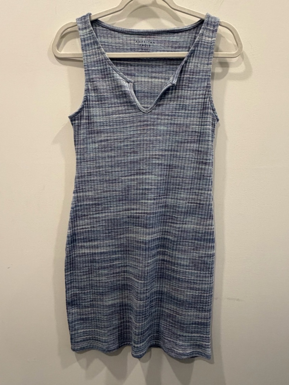 American Eagle Outfitters Blue Ribbed V-Notch Mini Dress